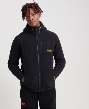 Superdry Polar Fleece Cipzár Férfi Kapucnis Pulóver Fekete | QZXLU5903